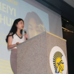 Meiyi Chung delivers her speech at the Candidate Showcase in the theater for the 2024-25 MHS Elections.