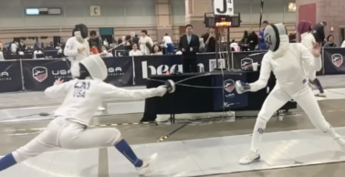 Amanda Lai fences Liora Profis at the Atlantic City Convention Center