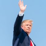 President Trump Returns from New Jersey President Donald J. Trump waves Sunday, July 7, 2019, as he prepares to board Air Force One at the Morristown Municipal Airport in Morristown, N.J., for his return to Washington, D.C. (Official White House Photo by Shealah Craighead). Original public domain image from Flickr